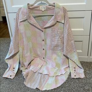 Pastel Plaid Button-Up Shirt